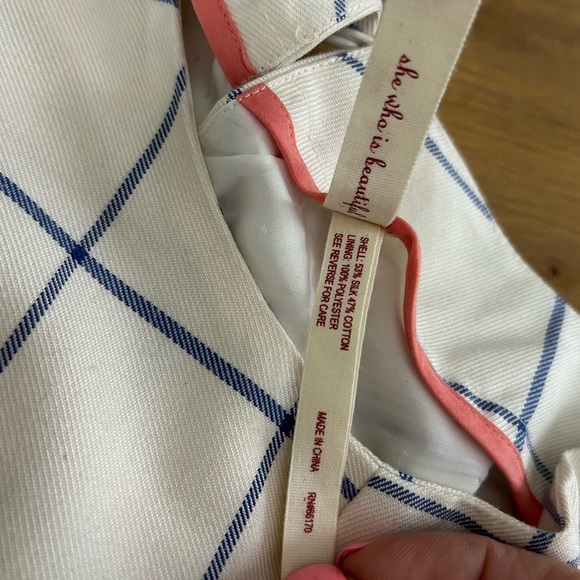 Anthropologie Maeve Off White & Blue Grid Mini Pinafore School Girl Dress Sz 4 - Picture 7 of 13